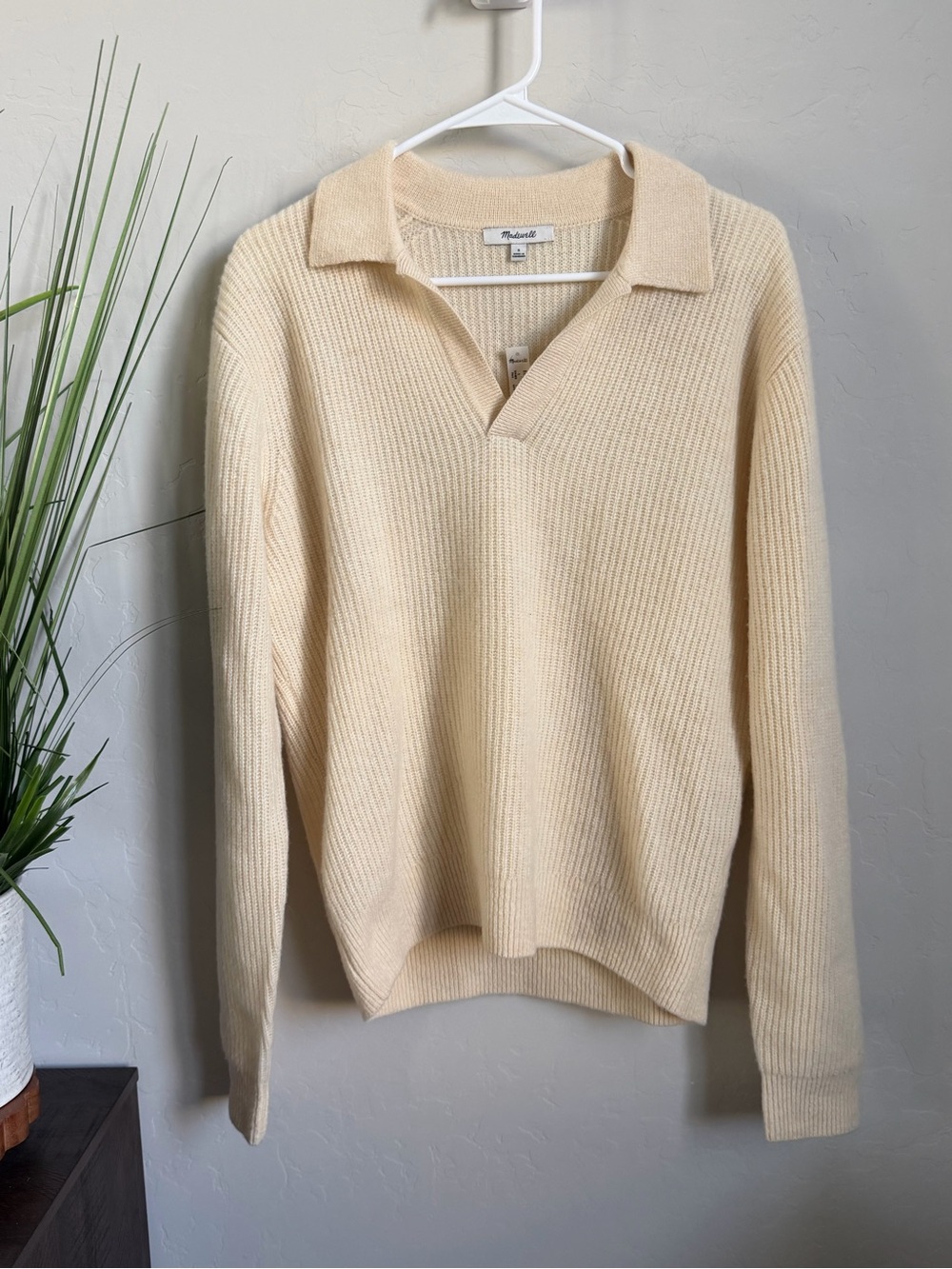 Madewell NWT 100% Merino Wool Polo Sweater Ivory Cream Small